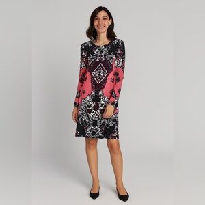 NWT H&M Printed Long Sleeve Dress.Black /White/Coral